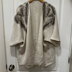 Beige Chiffon Open-Front Women’s Jacket with Glass Beading